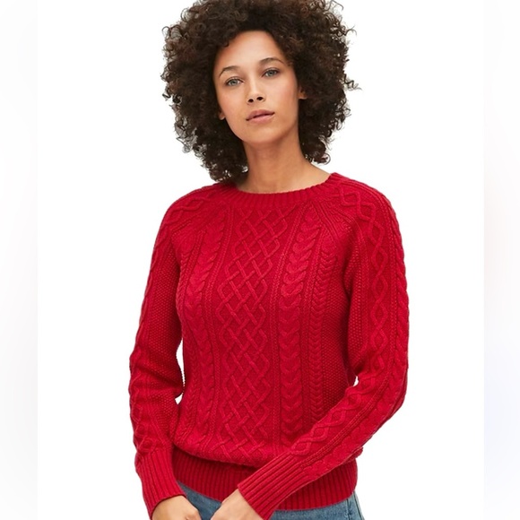 GAP 100% cotton Cable Knit Red Sweater - Picture 3 of 11